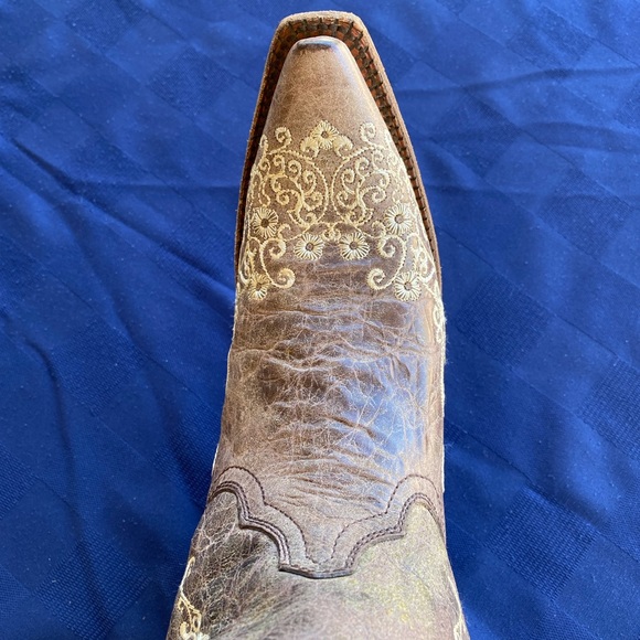 CORRAL BROWN CRATER WITH BONE EMBROIDERY COWGIRL BOOTS - SNIP TOE - Size 7 - Picture 6 of 7